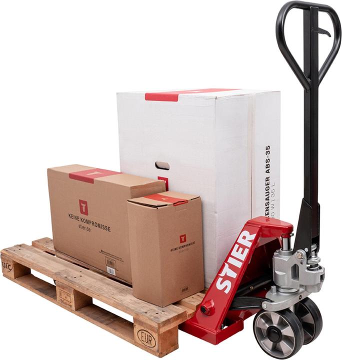 Produktbild Stier Gabelhubwagen Tragkraft 2500 kg Gabellänge 1150 mm Gummi-Reifen