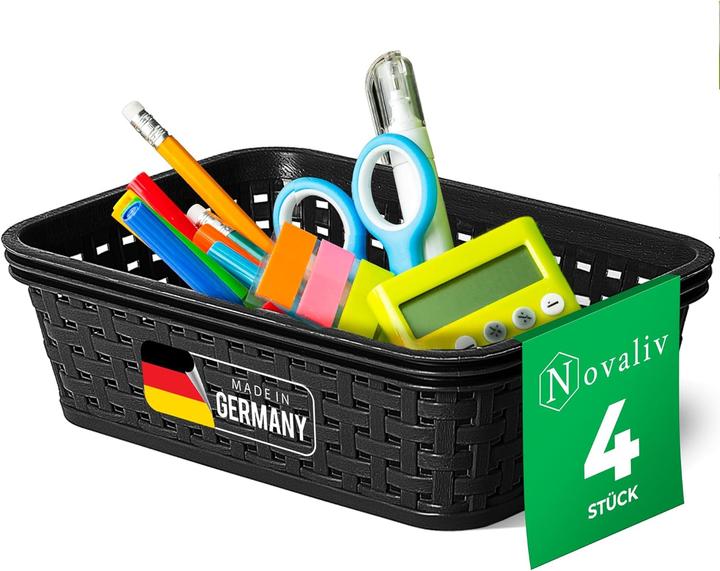 Actual product image Novaliv 4 Stück Elegante Aufbewahrungskörbe in Rattan-Optik | Schwarz Kunststoff 1L? für Büro und Z (20 x 14 x 6 cm, 1 l)