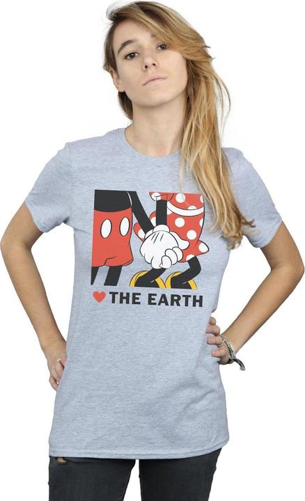 Actual product image Disney Womens/Ladies Mickey Mouse Heart The Earth Cotton Boyfriend T-Shirt (3XL)