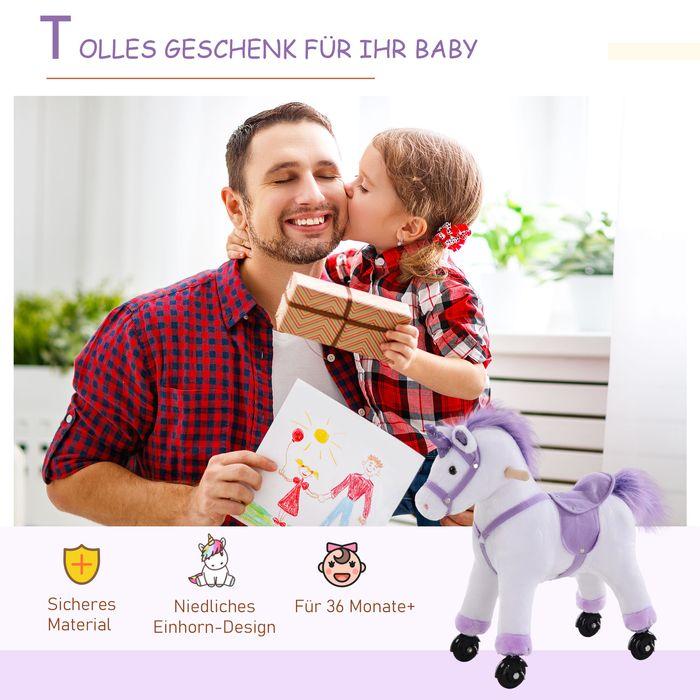 Image du produit Swisshandel24 Cheval à roulettes Jouer au cheval Animal d'équitation Locomotion Peluche Whinnying Violet 55 x 23