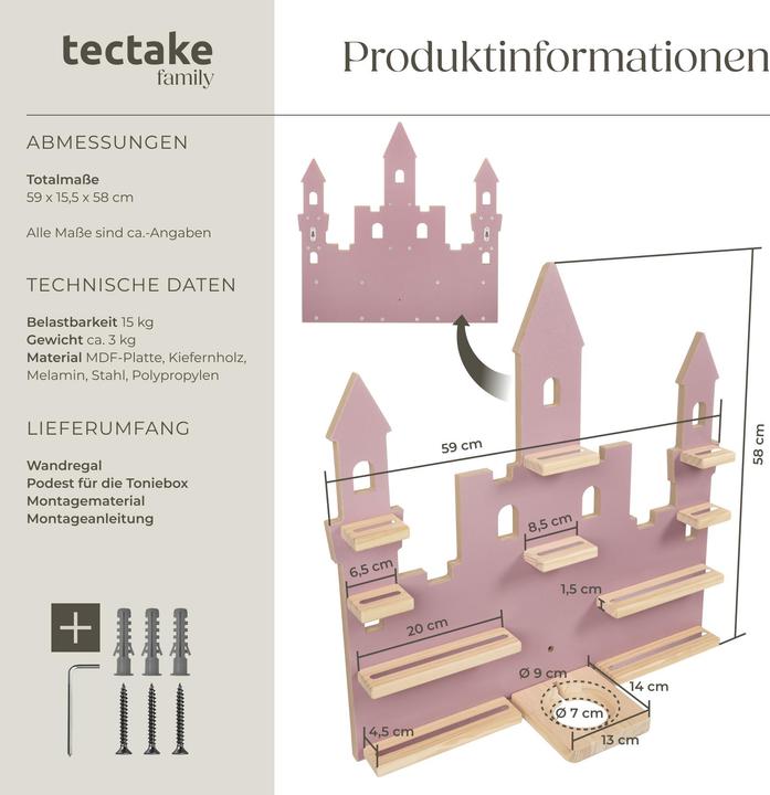 Image du produit tectake Étagère murale MyLittleStory Princess Castle, jusqu'à 22 Tonies
