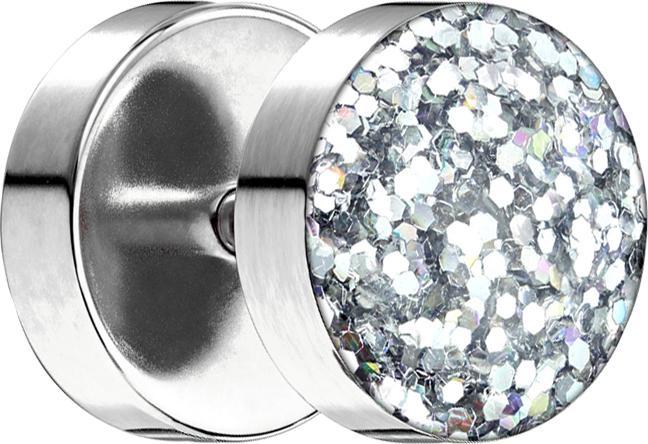Immagine prodotto Star Piercing Fake Plug mit glitter Kuppel silber (senza ottone, Acciaio chirurgico 316L)