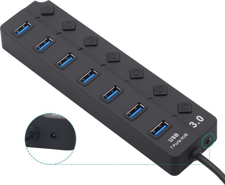 Produktbild Apfelkiste USB 3.0 Hub Adapter mit USB Port Steuerung Tastenschalter 5GB/s, 7 Ports (USB-A, 7 Ports)
