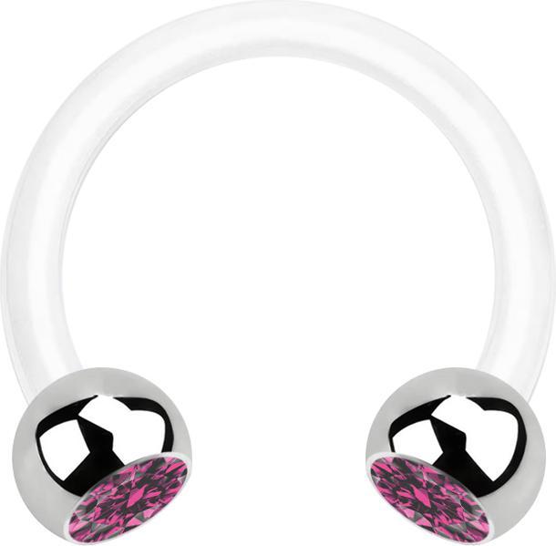 Immagine prodotto Star Piercing Micro Circular Barbell bianco con due palline argento cristallo rosa (Acciaio chirurgico 316L, Bioflex, senza ottone)
