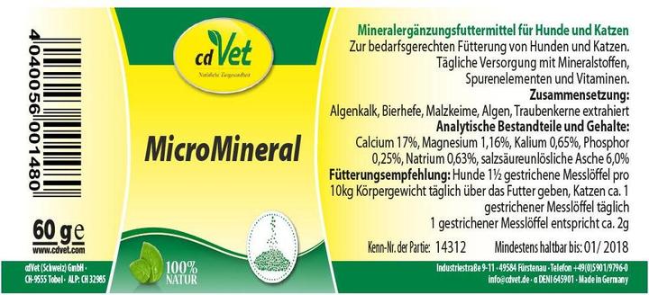 Image du produit cdVet Complément alimentaire pour chiens MicroMineral, chien & chat, 150 g (Junior, Senior, Adulte, 1 pcs, 150 g)