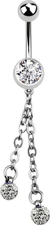 Produktbild Star Piercing Banane silber mit Kette und zwei Kristallkugeln silber (Chirurgenstahl 316L, ohne Messing)