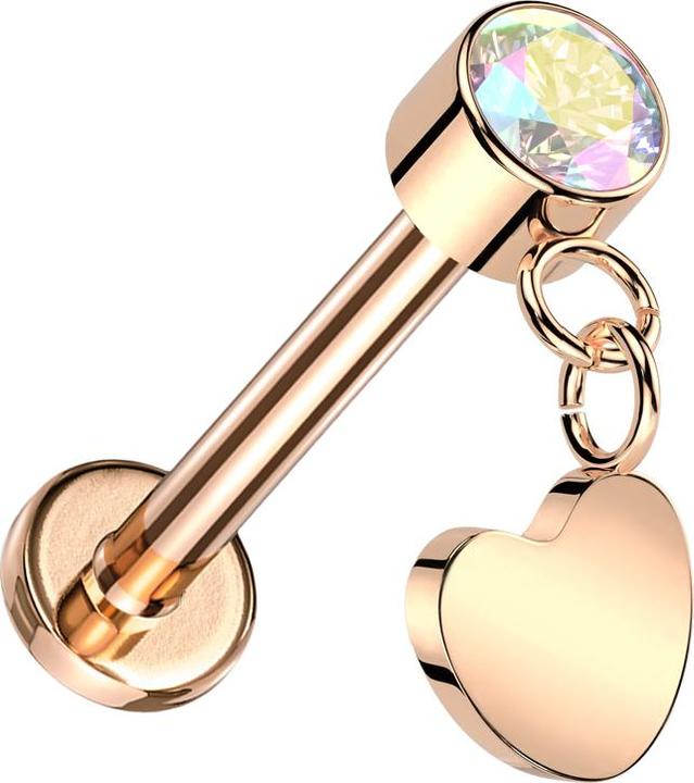 Actual product image Star Piercing Micro threadless labret rose gold cylinder rose gold crystal multicolour pendant heart rose gold (without brass, Titanium G23)