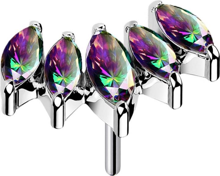Star Piercing Threadless Fächer silber mit fünf Kristalle dunkel multicolor (ohne Messing, Titan G23)