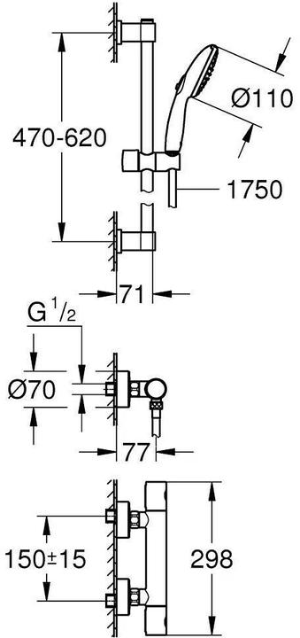 Produktbild Grohe Precision Get QuickFix Thermostat-Duscharmatur und Vitalio Start 110 Brausestangenset, Länge 600mm
