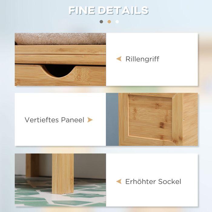 Immagine prodotto Swisshandel24 Mobile da bagno in bambù, 3 ripiani, 2 cassetti, protezione antiribaltamento (30 x 30 x 140 cm)