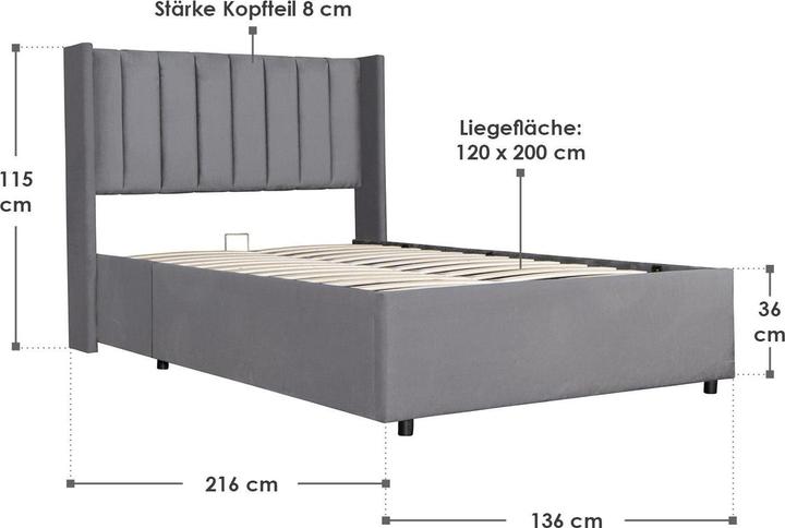 Immagine prodotto Juskys Letto imbottito Savona (120 x 200 cm)