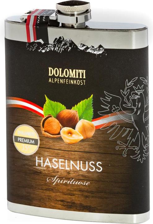 Actual product image Dolomiti Alpenfeinkost Dolomiti hip flask hazelnut schnapps 0.2l (200 ml)