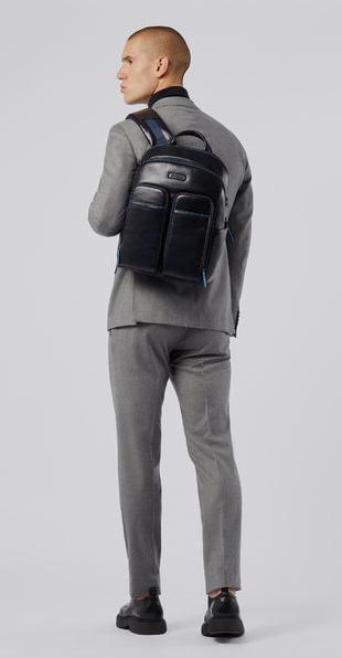 Actual product image Piquadro Blue Square - Laptop backpack with iPad® compartment, RFID blocker (16 l)