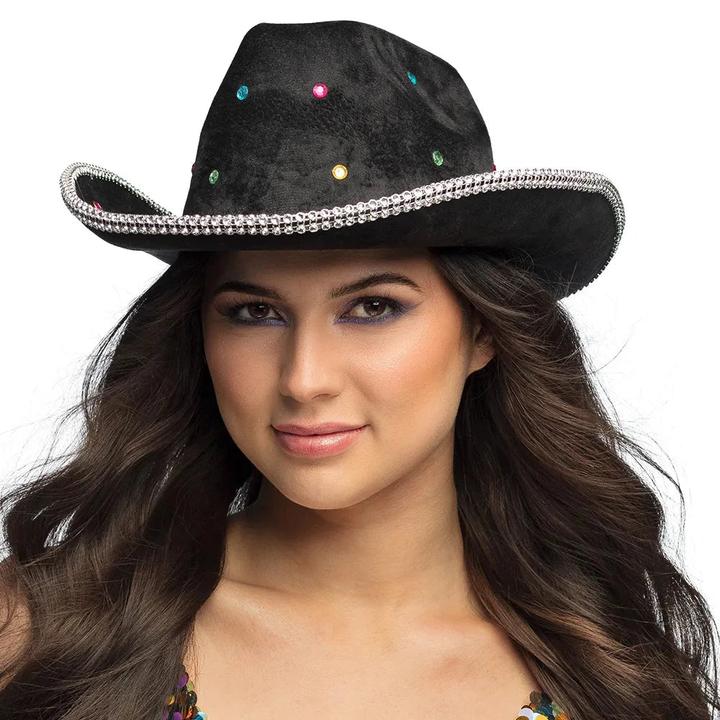 Image du produit Boland Cowboyhut Schwarz in Samtoptik mit Strasssteinen