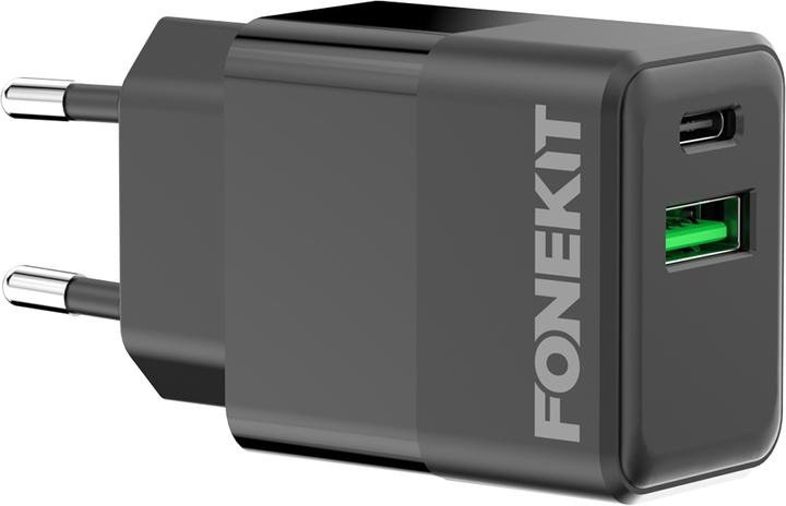 Image du produit FoneKit Double -laturi, USB-C + USB-A, musta
