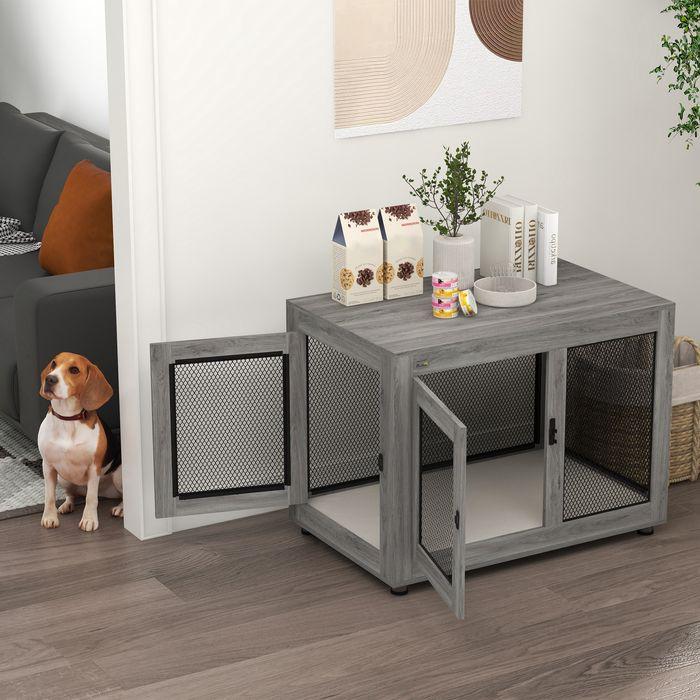Produktbild Swisshandel24 Hundekäfig für Zuhause, Hundebox mit 2 Türen, Waschbaren Kissen, Grau