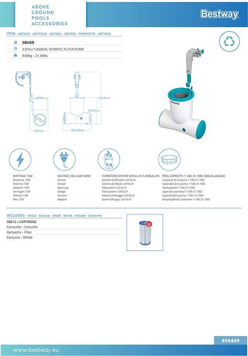 Etichetta energetica Bestway Skimatic 2-in-1 Einhängeskimmer/ Filterpumpen-Kombination 3.974 l/h