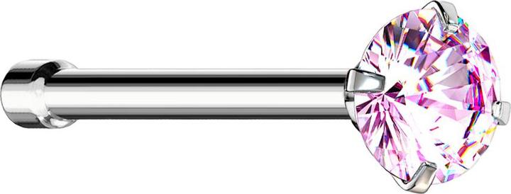 Produktbild Star Piercing Nasenstecker gerade silber runder Kristall pink gefasst (Chirurgenstahl 316L)