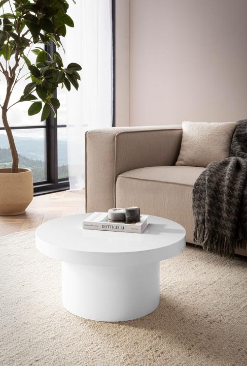 Produktbild FineBuy Couchtisch Sofatisch Weiss 60 cm Hochglanz Wohnzimmertisch Rund Klein (Ø 60 x 30 cm)
