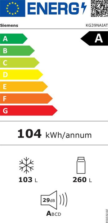 Etichetta energetica Siemens KG39NAIAT (363 l)