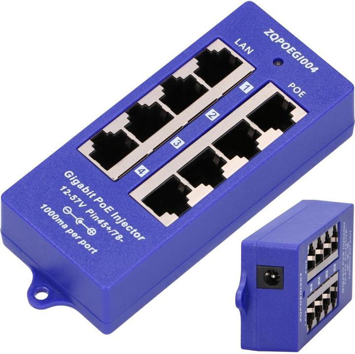 Produktbild Extralink POE INJECTOR 4 PORT GIGABIT - - 4-Port Gigabit Ethernet (802.3at (PoE+), 48 W)