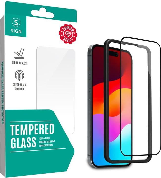 SIGN Volledige schermbeschermer van gehard glas voor iPhone 16 met montageframe (Apple iPhone 16)