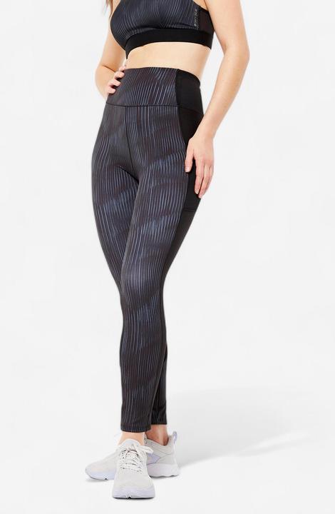 Produktbild Domyos Leggings Damen mit Smartphonetasche - FTI 120 grau/schwarz bedruckt (M)