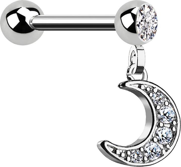 Immagine prodotto Star Piercing Micro Barbell silber mit Kugel und Anhänger Halbmond (Ottone, Acciaio chirurgico 316L)