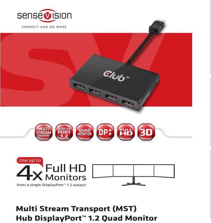 Actual product image Club 3D Multi Streaming Transport Hub 1xDP input to 4xDP output