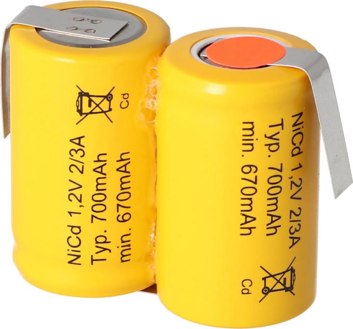Produktbild AccuCell Akku 2/KR-600AE 2/3 A Cadnica mit Lötfahne U-Form (1 Stk., 600 mAh, Ladegerät ohne Akku)