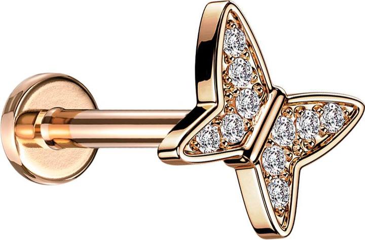 Produktbild Star Piercing Micro Labret Innengewinde rosegold Schmetterling Kristalle silber (Messing, Chirurgenstahl 316L)