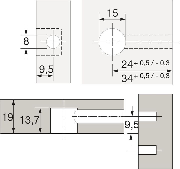 Productafbeelding Hettich Excentrisch verbindingsbeslag Rastex 15, voor 19 mm planken (Aansluitende fitting, 1 Pcs.)