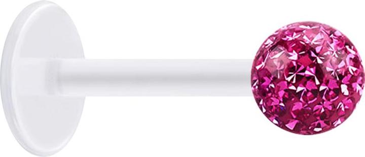 Produktbild Star Piercing Micro Labret transparent mit Kristallkugel pink und Epoxy Schutzschicht (Chirurgenstahl 316L, ohne Messing, Bioflex)