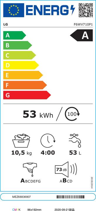 Energie-Label LG F6WV710P1 Waschmaschine Freistehend Frontlader A (10.50 kg, Links)