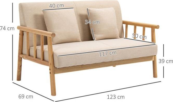 Produktbild Swisshandel24 2-Sitzer Sofa, Stoffbezug in Leinenoptik, kompakt, bis 200 kg, Holzrahmen, 123Lx69Bx74Hcm, Beige (2-Sitzer)