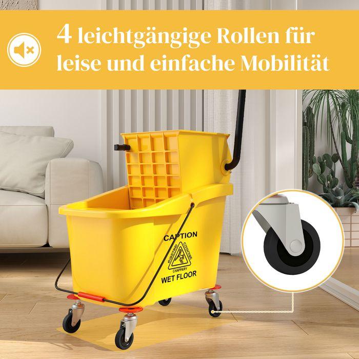 Produktbild Swisshandel24 Putzwagen Reinigungswagen 36 Liter Eimer mit Presse, Mopp und Griff Gelb (1 Stk.)