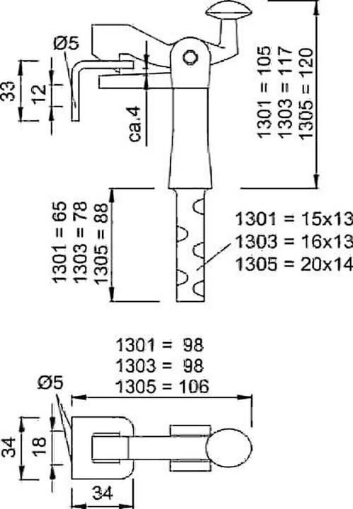 Produktbild Kws Torfeststeller 1301/1303/1305 Temperguss schwarz 105 mm 15x13 mm (1 Stück)