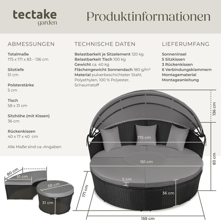Image du produit tectake Bain de soleil rond modulable SANTORIN