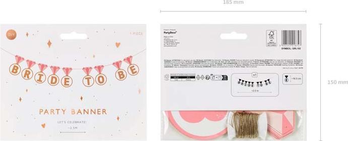 Produktbild Partydeco Banner Rings "Bride to be", mix, 2.5 m (1 pkt / 1 pc.)