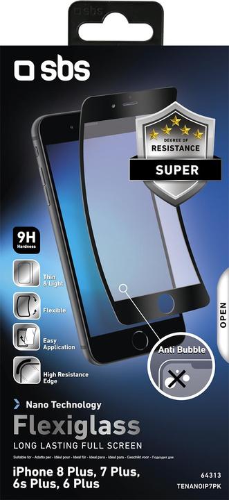 Immagine prodotto SBS Protettore di schermo completo in vetro flessibile per iPhone 8 Plus/7 Plus/6s Plus/6 Plus (1 Pezzo/i, Apple iPhone 6s Plus, Apple iPhone 6 Plus, Apple iPhone 8 Plus, Apple iPhone 7 Plus)