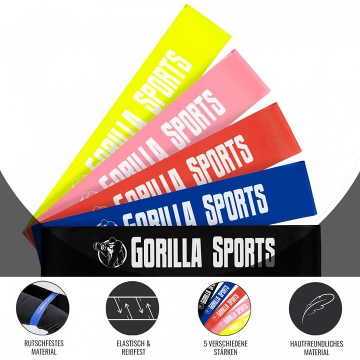 Immagine prodotto Gorilla Sports Set di bande di resistenza (0.50 m, Extra Light, Light, Medio, Strong, Extra strong)