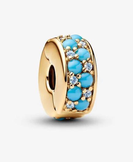 Actual product image Pandora Aqua Blue Clip Charm (Silicone, Gold-plated metal alloy)