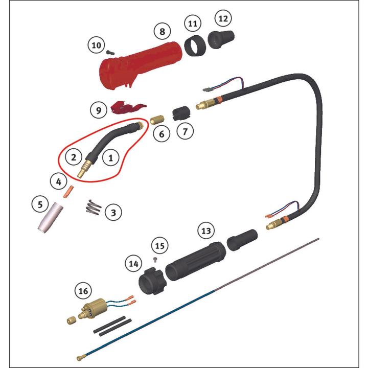 Immagine prodotto Schweisskraft Torcia di saldatura MIG/MAG, raffreddata a gas SMB15 3m Alu