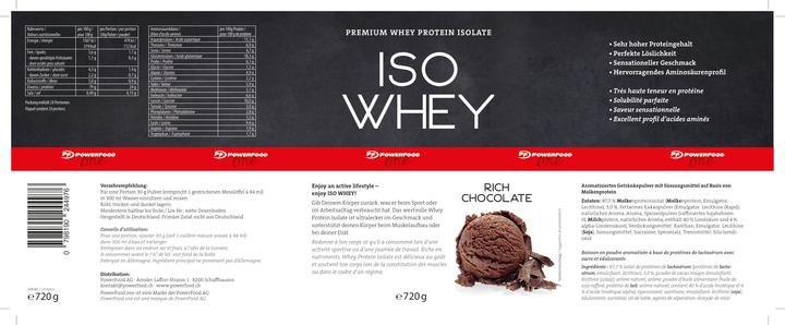 Valori nutrizionali e ingredienti PowerFood One Iso Whey (Cioccolato ricco, 1 pz., 720 g)