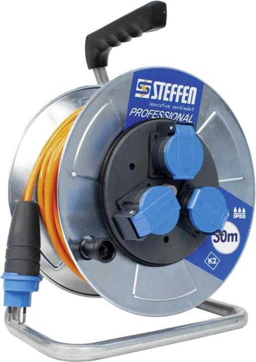 Steffen Metal cable reel PROFESSIONAL galvanized 3xT13 IP55 EPR-PUR 3x1.5mm2 30m (30 m, 1.50 mm²)