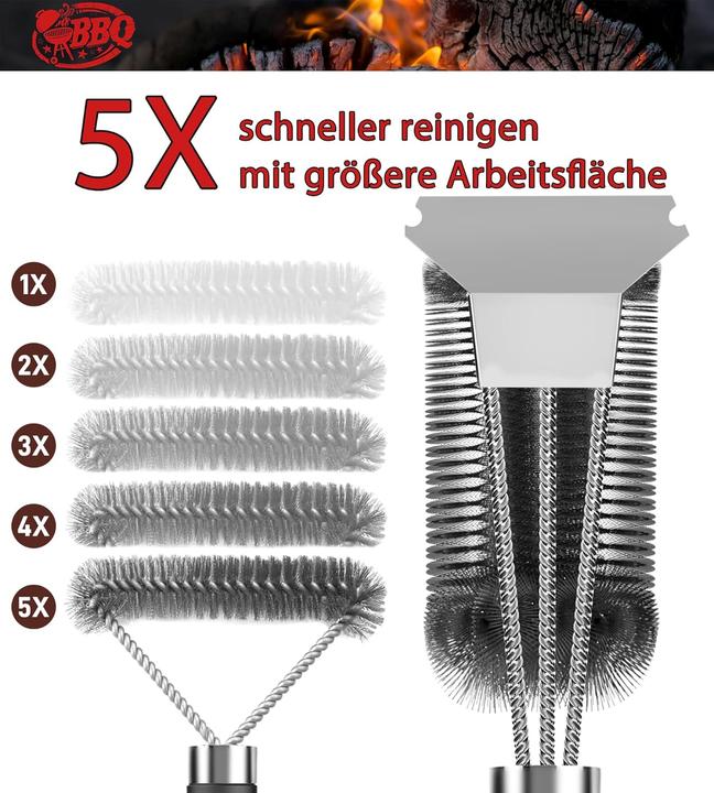 Produktbild Mara Vital Grillbürste mit extra langen Edelstahlborsten, Edelstahlspatel und wärmeisoliertem PP-Griff (35 cm)