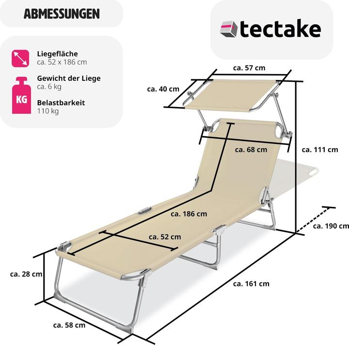 Immagine prodotto tectake Lettino da giardino (190 cm)