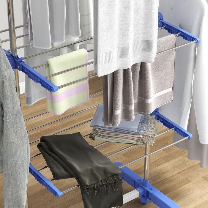 Actual product image Swisshandel24 Tumble dryer Tower clothes horse with castors, 3 levels, Folding upright dryer with side wings, W