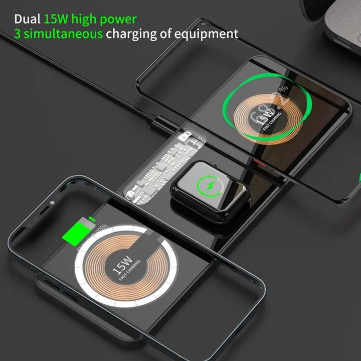 Produktbild PhoneLook 3in1 futuristische wireless MagSafe Ladestation Cyberpunk 2x 15W für iPhone, AirPods & Qi Smartphone
