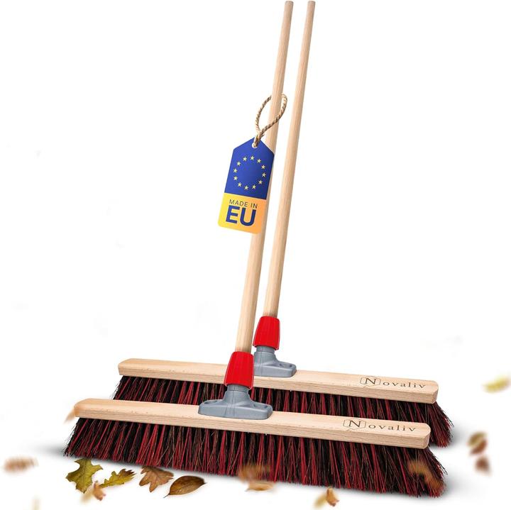 Novaliv 2 x Besen mit Holzstiel 60 cm I Arenga-Elaston Kehrbesen Gartenbesen I Industriebesen Strassenbesen (2 Stk.)